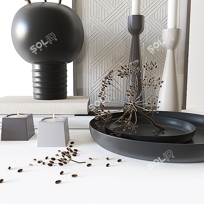 Title: Decorative Set with Vase, Trays, Candleholders, and More 3D model image 2