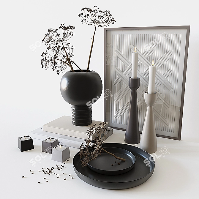 Title: Decorative Set with Vase, Trays, Candleholders, and More 3D model image 3