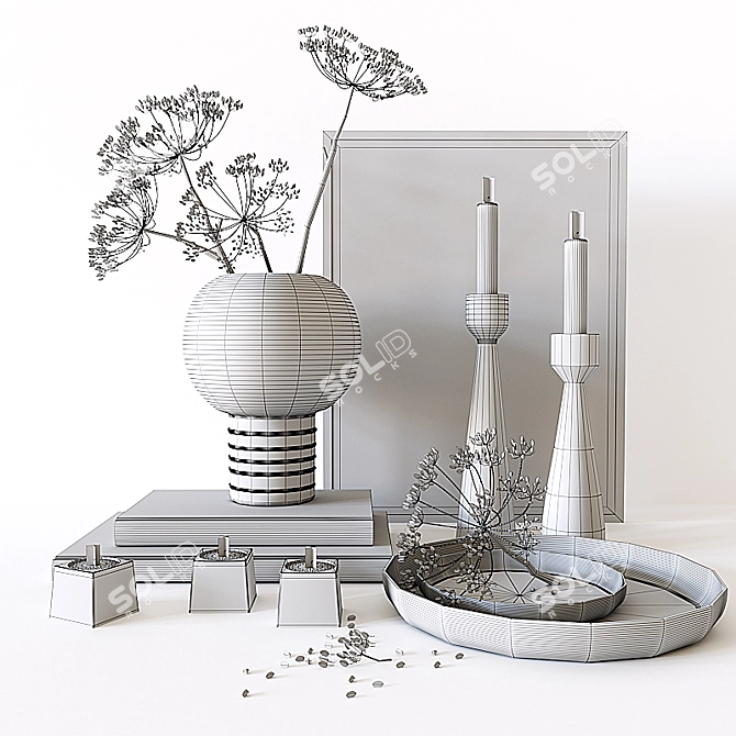 Title: Decorative Set with Vase, Trays, Candleholders, and More 3D model image 5