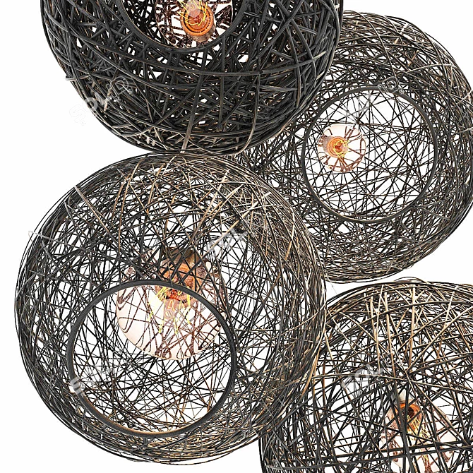 Spherical Rattan Hive Lamp 3D model image 3