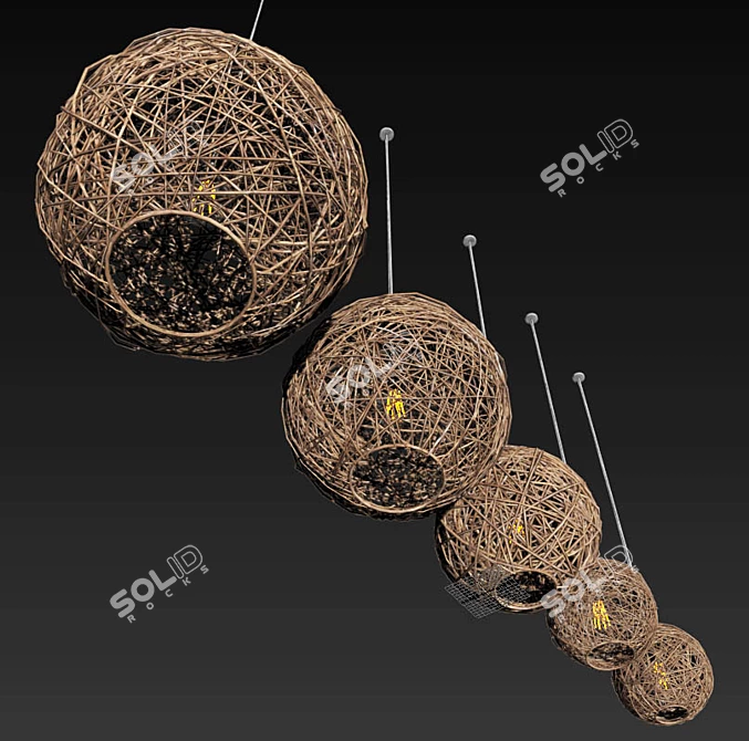 Spherical Rattan Hive Lamp 3D model image 4