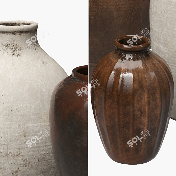 Rustic Ceramic Vase Set 3D model image 3