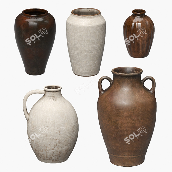 Rustic Ceramic Vase Set 3D model image 4