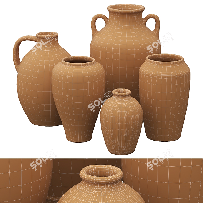 Rustic Ceramic Vase Set 3D model image 6