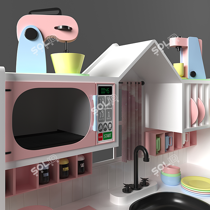 Kids Mini Kitchen Playset: H800×W1000×D300 mm 3D model image 2