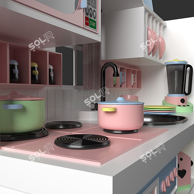 Kids Mini Kitchen Playset: H800×W1000×D300 mm 3D model image 3