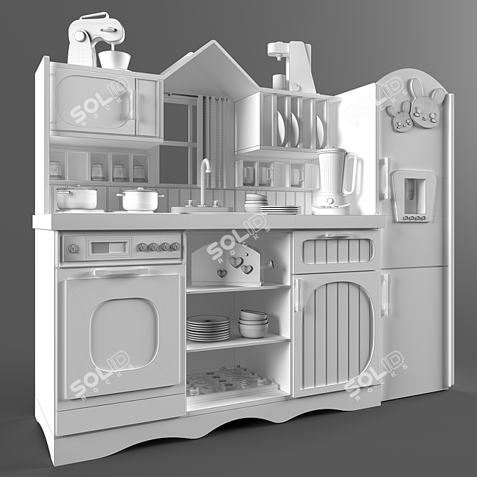 Kids Mini Kitchen Playset: H800×W1000×D300 mm 3D model image 5