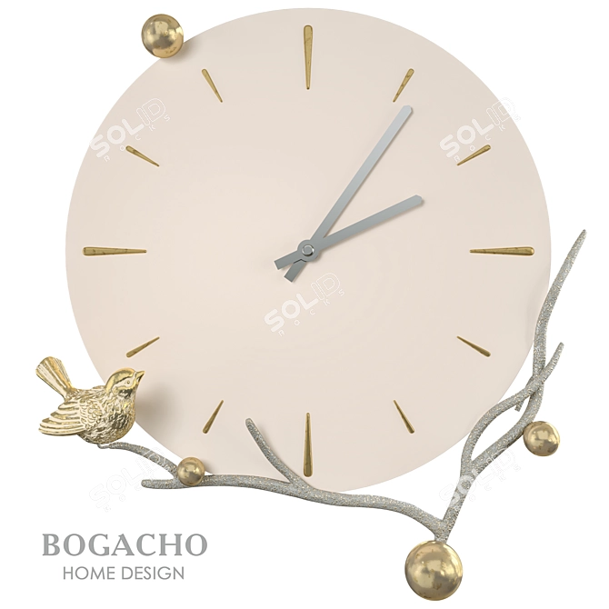 Terra Branch Steel and Marble Wall Clock 3D model image 4