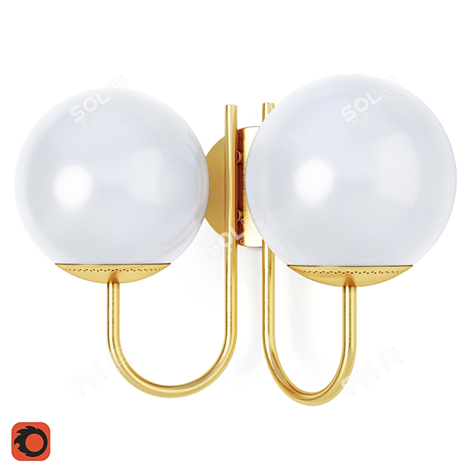 Brass and Milk Glass Double Wall Sconce 3D model image 1