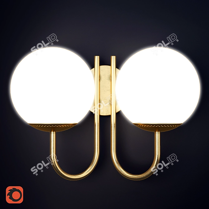 Brass and Milk Glass Double Wall Sconce 3D model image 3