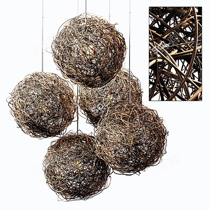 Rattan Hive Chandelier: Stylishly Crafted Spherical Lighting 3D model image 1