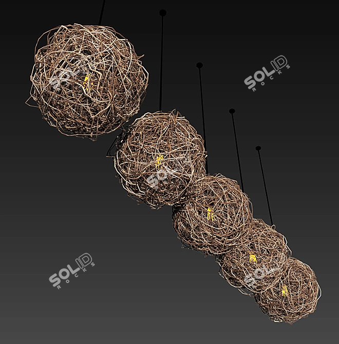 Rattan Hive Chandelier: Stylishly Crafted Spherical Lighting 3D model image 4
