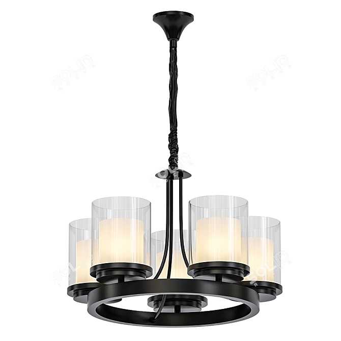 Elegant Black+Gold Glass Chandelier 3D model image 1