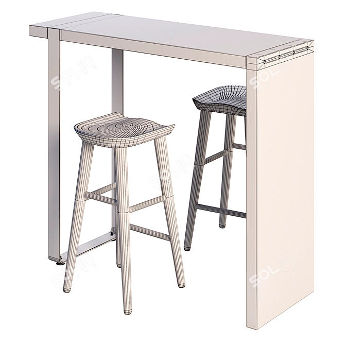 Modern Bar Table Set - 2 Chairs 3D model image 2