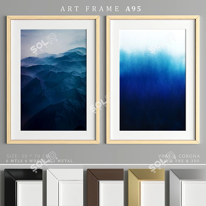 Premium Art Frame: Aesthetic Blend of Wood and Metal 3D model image 1