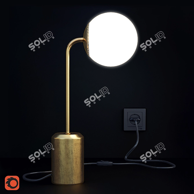 Elegant Brass and Opal Glass Table Lamp 3D model image 2