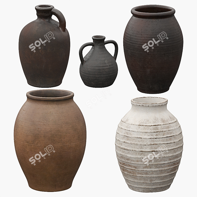 Title: Rustic Relief Ceramic Vases 3D model image 2