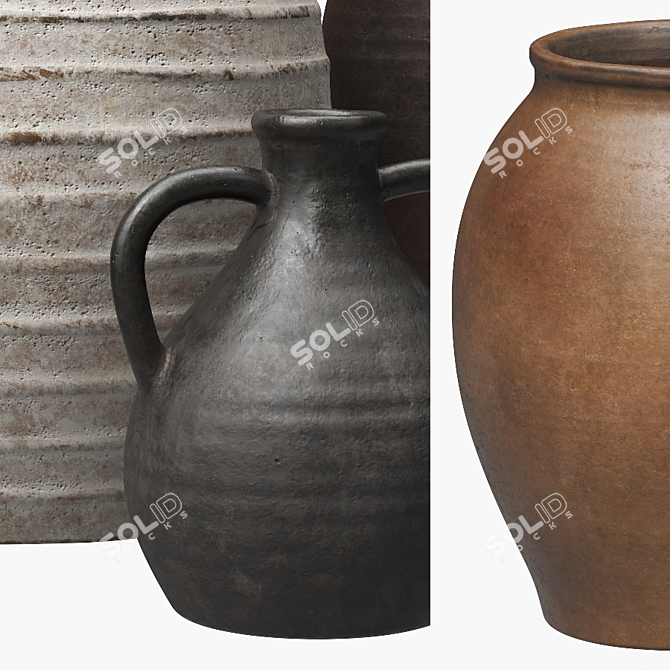 Title: Rustic Relief Ceramic Vases 3D model image 3