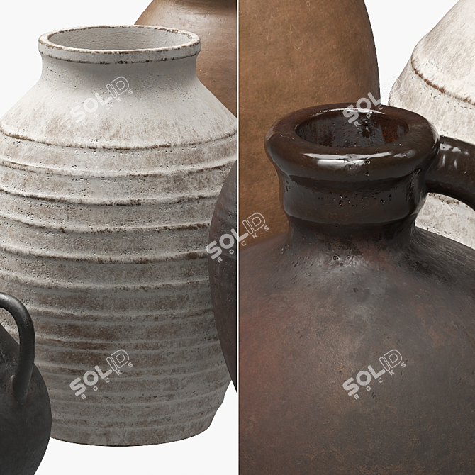 Title: Rustic Relief Ceramic Vases 3D model image 4