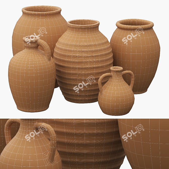 Title: Rustic Relief Ceramic Vases 3D model image 5