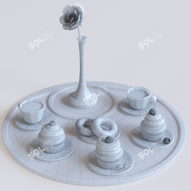 Coffee Bliss: Cupcakes, Donuts, and a Flower 3D model image 5