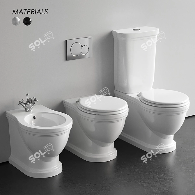 Elegant Ethos Ceramic Bathroom Set 3D model image 1