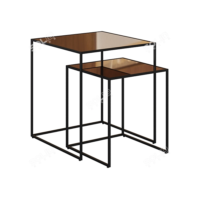 Golden Mirrored Side Tables 3D model image 1