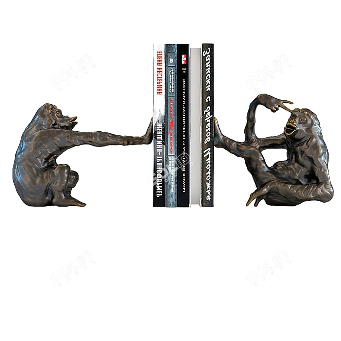 Playful Monkey Bookend Set 3D model image 1