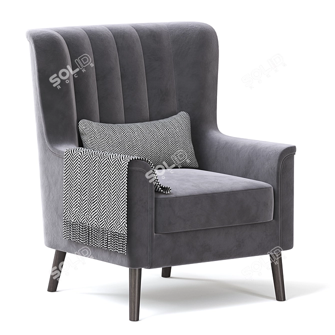 Elegant Grey Velvet Armchair 3D model image 1