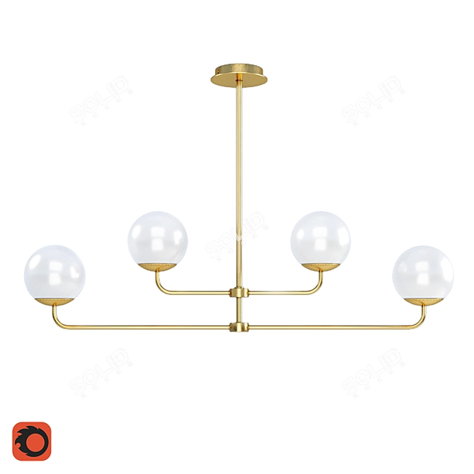 Elegant Brass and Opal Glass Chandelier 3D model image 1