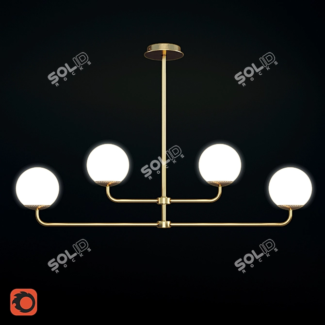 Elegant Brass and Opal Glass Chandelier 3D model image 3