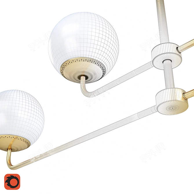 Elegant Brass and Opal Glass Chandelier 3D model image 4