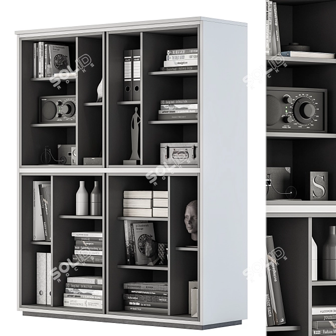Elegant Black & White Library Display 3D model image 2