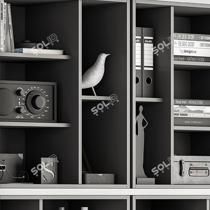 Elegant Black & White Library Display 3D model image 3