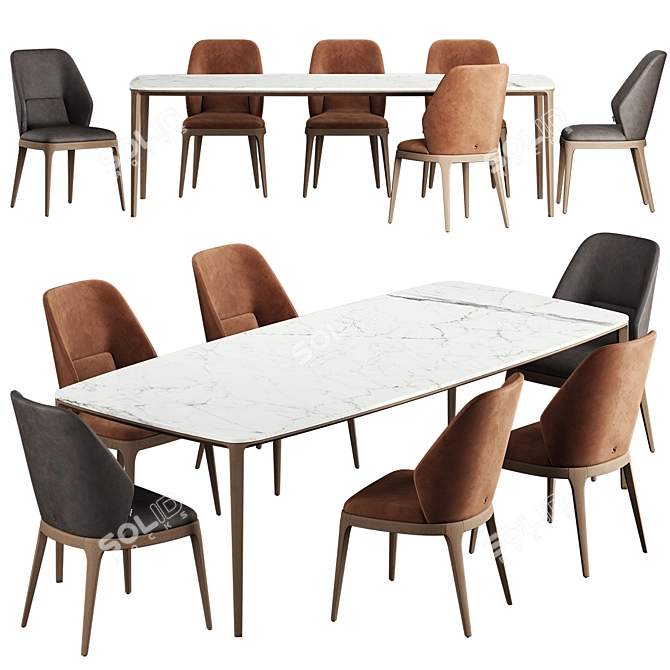 Poliform Henry Table & Emporio Chair Set 3D model image 1