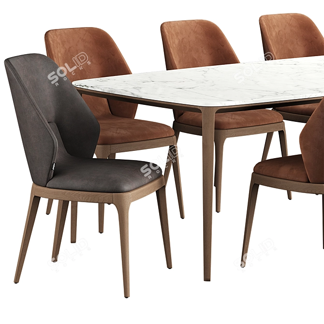 Poliform Henry Table & Emporio Chair Set 3D model image 3