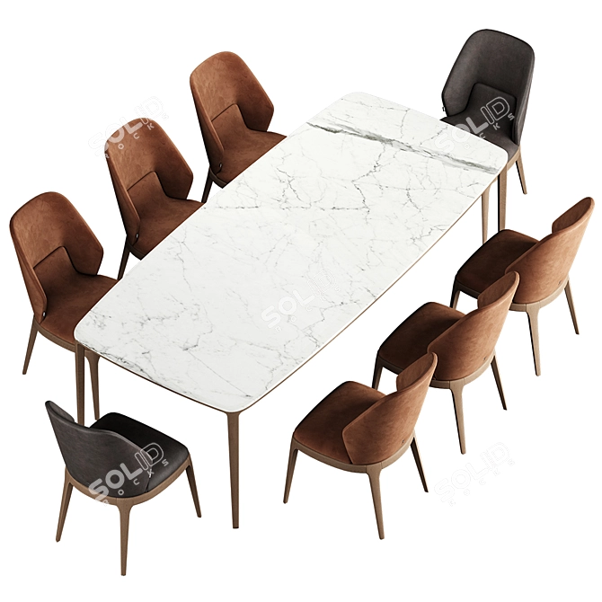 Poliform Henry Table & Emporio Chair Set 3D model image 8