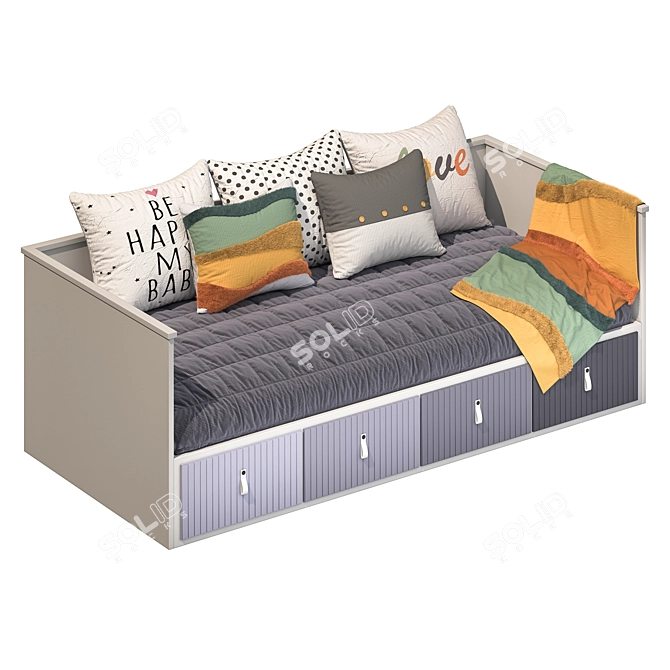  Stylish Dual-Color Bed [90x200 cm] 3D model image 2