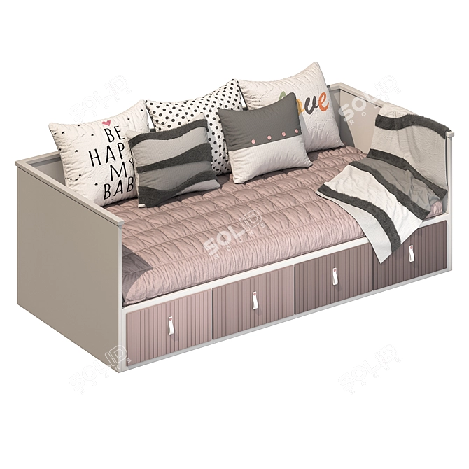  Stylish Dual-Color Bed [90x200 cm] 3D model image 4