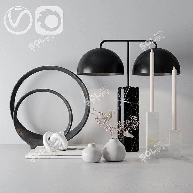 Modern Decor Set: Lamp, Sculptures & Candleholder 3D model image 1