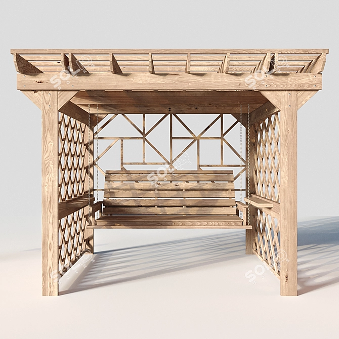 Luxury Wooden Swing Pergola 3D model image 2
