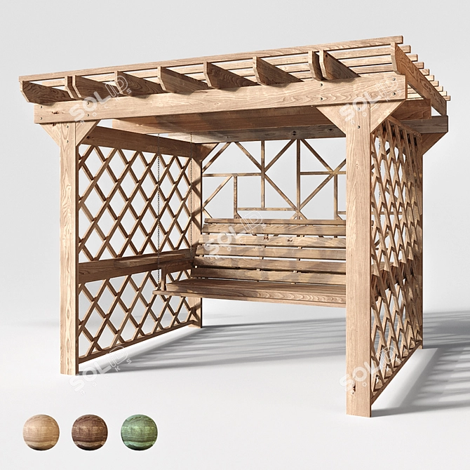 Luxury Wooden Swing Pergola 3D model image 6