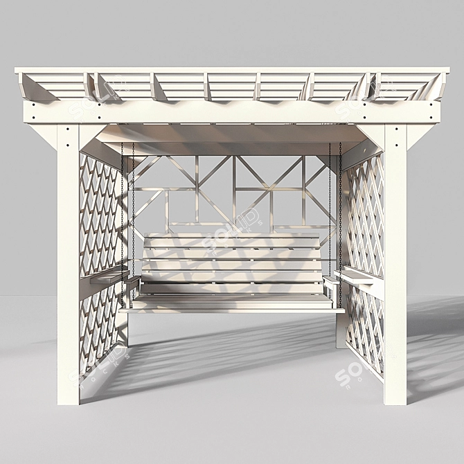 Luxury Wooden Swing Pergola 3D model image 10