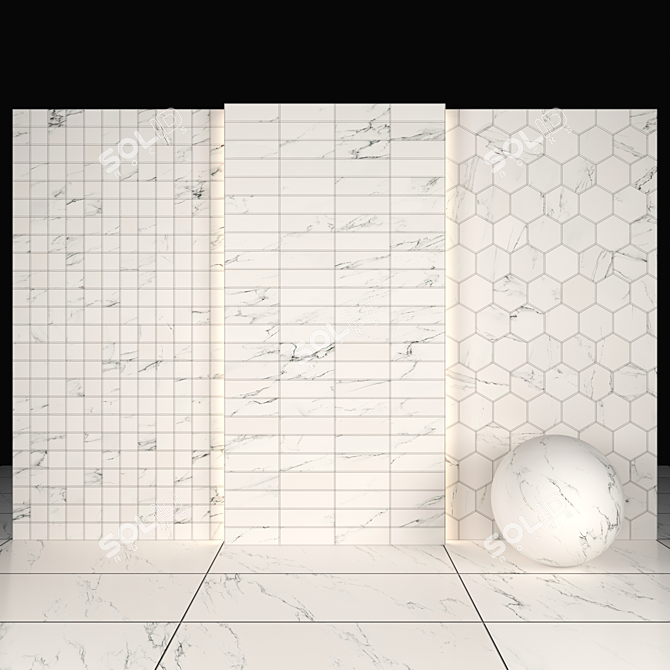 White Statuary Marble: Elegant Textured Tiles 3D model image 3