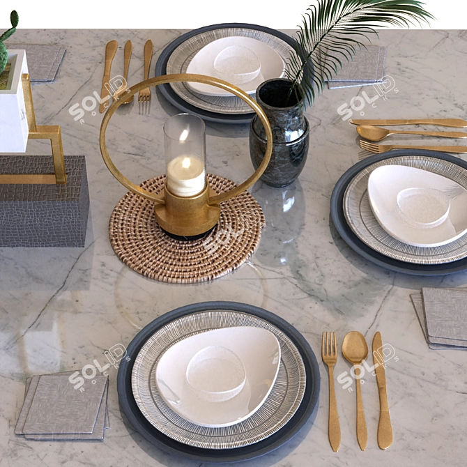 Modern Dining Table Set 010 3D model image 2