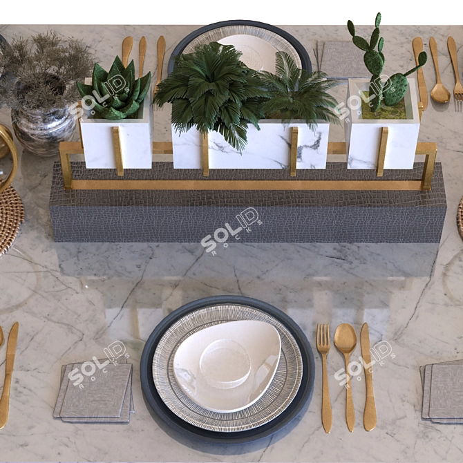 Modern Dining Table Set 010 3D model image 3