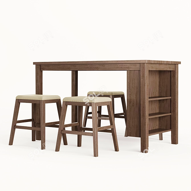 Modern Acacia Wood Dining Set 3D model image 1