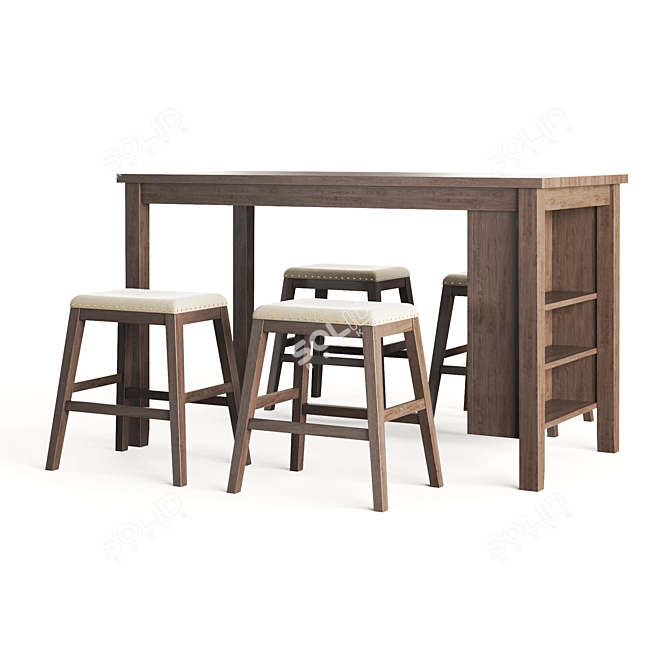 Modern Acacia Wood Dining Set 3D model image 3