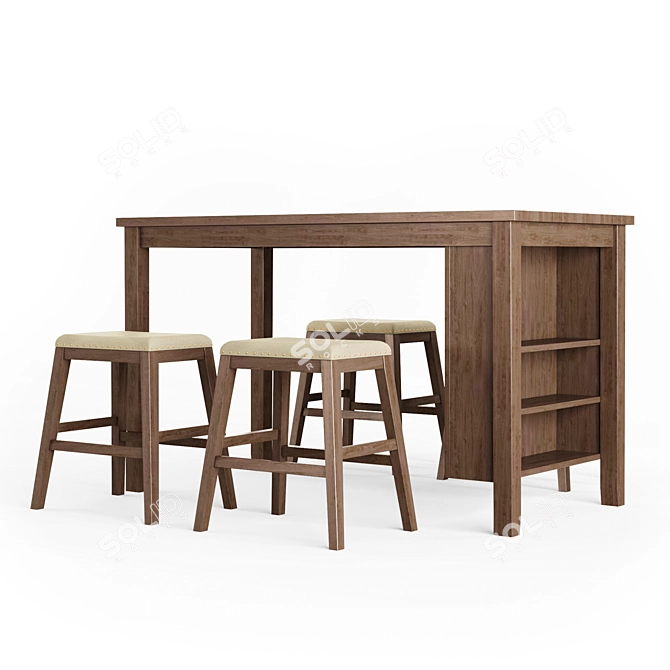 Modern Acacia Wood Dining Set 3D model image 6