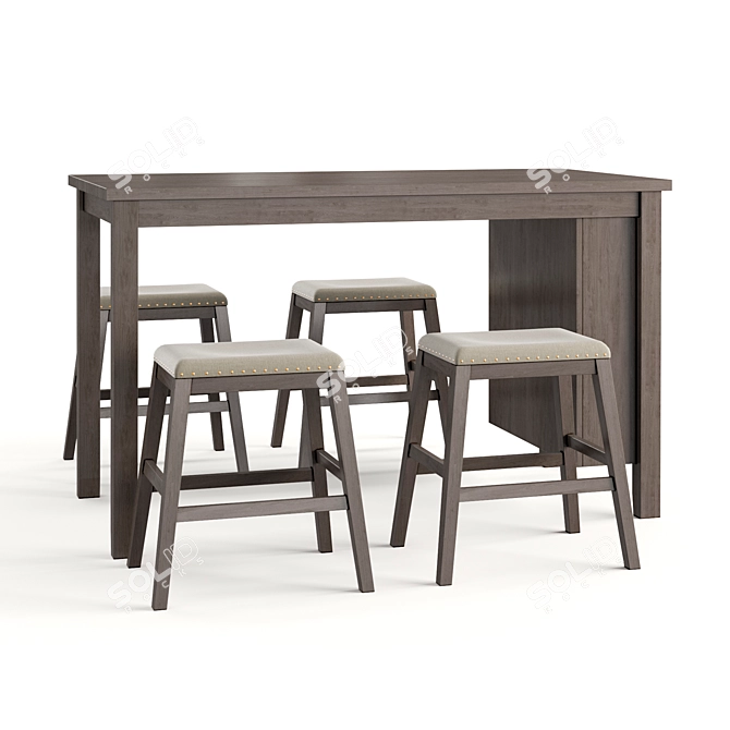 Modern Acacia Wood Dining Set 3D model image 7